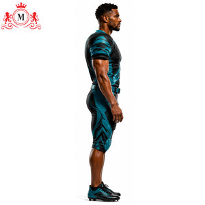 Uniforme de football pour hommes noir et turquoise, sublimation, détection par aiguille, fusion sans couture, respirant, 100 % polyester, pour adultes - Product Image 6