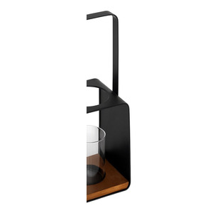 Porte-bougie en métal noir de style moderne avec base en bois et insert en verre transparent pour une bougie, design nordique pour la décoration de la maison - Product Image 5