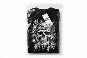 T-shirt en jersey noir à manches courtes et col rond pour homme, style streetwear, imprimé graphique tête de mort et bandana, 180 grammes, respirant - Product Image 3