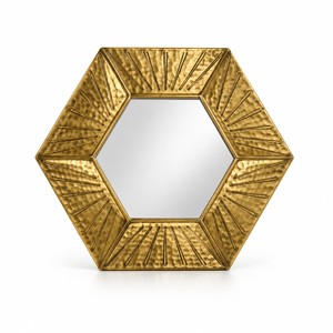 Espejo Hexagonal de Latón Martillado Grabado al por Mayor |   Espejo Decorativo de Pared Hecho a Mano - Product Image 1