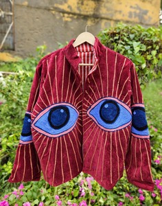 Indian Handmade Suzani Embroidery Velvet <b>Reversible</b> Cotton Robe Floral Pattern V-neck Full-Length Women's <b>Coat</b> - Product Image 4