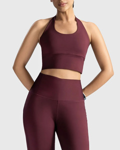 Women Burgundy Yoga Set High Waist Leggings And Halter Sports <b>Bra</b> Women Seamless Fitness Leggings And Crop Sports <b>Bra</b> Set Wome - Product Image 1