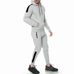 Survêtement gris à capuche pour homme, manches longues, couleur unie, respirant, coupe décontractée, polyester et coton, pour l'automne, avec poches latérales - Product Image 4