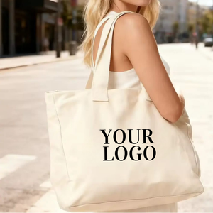 Large Summer Beach Cotton Bag Travel Handbag with Custom Handles - Product Image 4