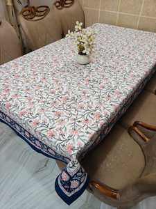 Hand Block Printed Table Cloth Rectangular Cotton Cloth Teal & Soft Pink Floral Hand-block Printed Cotton <b>Tablecloth</b> For Home's - Product Image 5