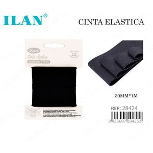 Fascia elastica Ilan 30 mm x 1 m nera per cucito e artigianato - Product Image 1