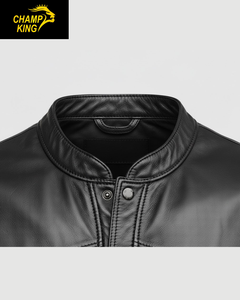 Gilet moto en cuir pour homme Champ King, col montant, couleur unie, style motard, veste d'extérieur, style automne - Product Image 2