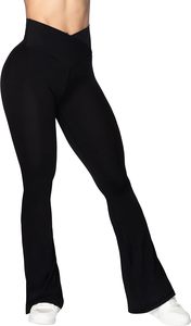 Pantalones de yoga acampanados de cintura alta con diseño cruzado para mujer, leggings de corte de bota con frente en V, control de abdomen, sensación de segunda piel, pantalones de fitness, ropa de gimnasio - Product Image 3