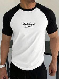 Men's <b>White</b> and Black Raglan Sleeve <b>T</b>-<b>Shirt</b> Loose Fit O-Neck Casual Jersey Cotton Acid Wash Breathable 320g - Product Image 1