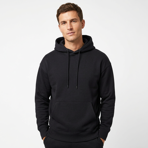 Men <b>Black</b> Pullover Hoodie – <b>Plain</b> Fleece <b>Sweatshirt</b>, Casual Hooded <b>Sweatshirt</b> - Product Image 1