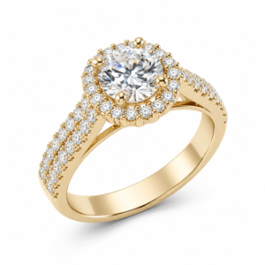 Bague de fiançailles et de mariage en or avec halo de diamants de laboratoire 2 CTS, bande pavée à deux rangs, sertissage à griffes, certifiée IGI, bijoux personnalisés OEM ODM - Product Image 1