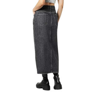 Falda Larga de Mezclilla Negra de Algodón de Alta Calidad para Mujer, Estilo Urbano de Verano, con Logotipo en la Cintura, Servicio OEM Personalizado, Color Sólido - Product Image 5