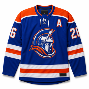 Maillots de hockey personnalisés en gros pour hommes, style professionnel, maille respirante, bleu roi, orange, uniforme d'équipe OEM - Product Image 2