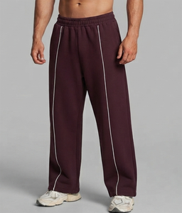 Custom Plum Men's Contrast Line <b>Oversized</b> Jogger Premium Quality Cotton Fleece Trouser Wide Leg Mens Back Pocket <b>Sweatpants</b> - Product Image 1