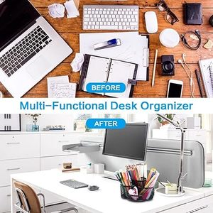 Round Metal Mesh <b>Desk</b> Organizer with Pencil Holder and <b>Large</b> Capacity Storage Compartments for Office Supplies - Product Image 3