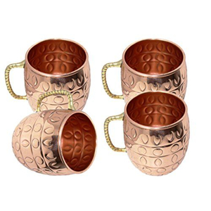 Handcrafted Pure <b>Copper</b> Moscow Mule Mug Embossed Antique Finish Cocktail <b>Cups</b> With Ergonomic Brass Handle For Home Bar - Product Image 1