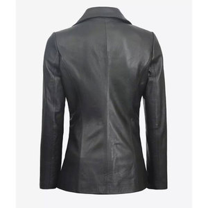 Chaqueta Blazer de Cuero Negro de Dos Botones para Mujer - Cuero de Cordero Auténtico, Corte Entallado, Estilo Casual de Negocios, Ropa de Oficina para Damas - Product Image 2