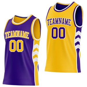 Nouvel ensemble de maillots de basketball réversibles 2026 – Maillot de basketball athlétique personnalisé de qualité supérieure avec nom d'équipe et police – Uniforme jaune et violet - Product Image 1