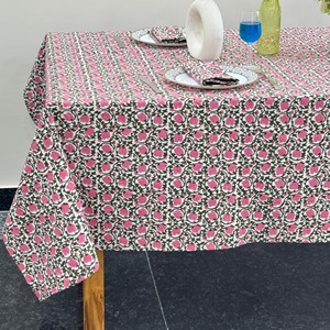 Hand Block Printed 100% Cotton <b>Square</b> <b>Tablecloth</b> Modern Floral Design Custom Sizes Table Cover Dining Wedding Outdoor - Product Image 2