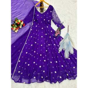Vestido de Fiesta Morado de Diseño Sai Creation con Hermosa Dupatta para un Look de Club, Talla L - Product Image 6