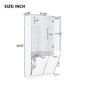 Mobiletto da Bagno Indipendente con Ante e Cassetti, Ampio Spazio di Archiviazione, Ripiani Aperti e Cesto Portabiancheria Inclinabile - Product Image 4