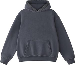 Oversize Acid Wash Embroidered <b>Zip</b> Distressed <b>Pocket</b> Men <b>Hoodie</b> New Design Wholesale Boxy 100% Cotton French Terry Streetwear - Product Image 1