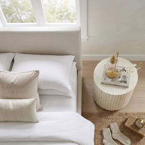 White Bone Inlay Nightstand <b>Round</b> Side <b>Table</b> Art Deco <b>Bedside</b> Cabinet Living Room Decor - Product Image 4