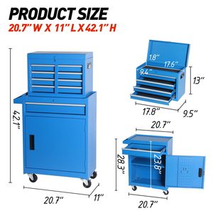 Detachable Top Rolling Tool Chest 5-Drawer <b>Storage</b> Cabinet with Universal <b>Lockable</b> Wheels Adjustable Shelves Tool <b>Box</b> Liner - Product Image 4