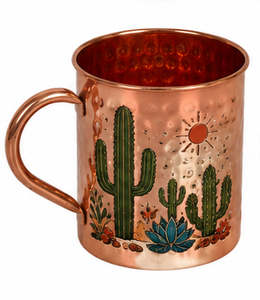 Mug en cuivre martelé fait main avec motif floral émaillé d'art populaire |   Mug décoratif Moscow Mule |   Vaisselle en cuivre vintage Gi - Product Image 4