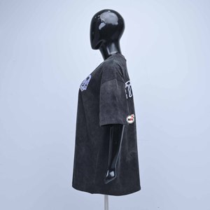 Camiseta Casual Negra Oversize para Mujer con Bordado de Gatos y Mariposas, Cuello Redondo, Manga Corta, Corte Holgado, 100% Algodón Ecológico - Product Image 5