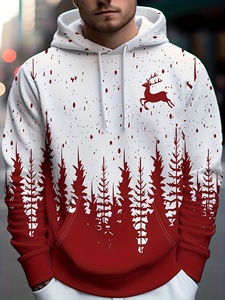 Sweat-shirt à capuche pour homme, hiver, imprimé cerf rouge et blanc, style décontracté, tricoté en polyester, avec poche - Product Image 2