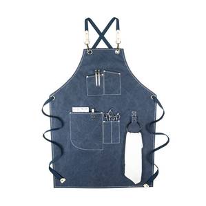 Tablier de barbier professionnel en toile avec logo personnalisé, sangle en cuir réglable, gilet de coiffeur, poche pour outils de salon, uniforme - Product Image 2