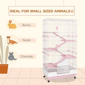 Gabbia per conigli e piccoli animali da 32 pollici con ruote universali bloccabili a 6 livelli e vassoio estraibile, ideale per allevamento di conigli, cincillà e ferretti - Product Image 6