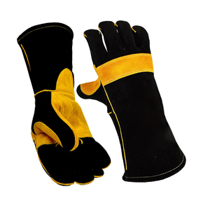 Gants de soudage résistants au feu et à la chaleur, en cuir de vachette noir et jaune, robustes, pour la protection personnelle - Product Image 1