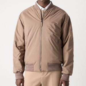 Men's Beige Bomber <b>Jacket</b> Solid Color Stand Collar Zipper Closure Casual Autumn Wear Regular Fit Polyester Canvas Material - Product Image 3