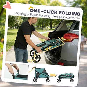Passeggino per Cani di Taglia Grande fino a 30 kg, Maniglia Regolabile in 8 Posizioni, Chiusura a Pulsante, Materiale in Alluminio Verde Acqua - Product Image 4