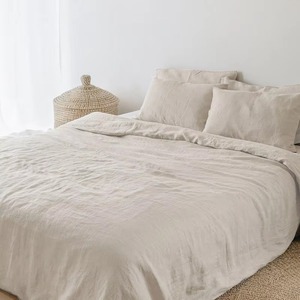 Ensemble de housse de couette 3 pièces en lin 100% avec rembourrage en coton, motif uni, lavé, écologique, tissé, pour usage domestique - Product Image 2
