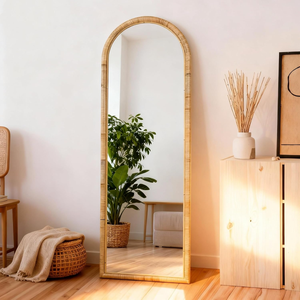 Bohemian Rattan Stand <b>Mirror</b> <b>Full</b> Body <b>Arched</b> <b>Full</b> <b>Length</b> <b>Mirror</b> Wicker Rattan Standing Wall <b>Mirror</b> from Vietnam - Product Image 2