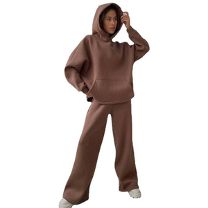 Women Tracksuit <b>Set</b> Hooded <b>Sweater</b> Wide Leg Pants Solid Color Casual Loose Fit Full Sleeve Autumn Wear 100 Cotton - Product Image 6