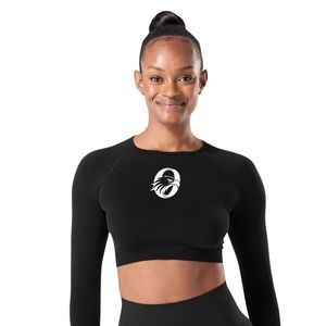 Black <b>Women's</b> Seamless Long Sleeve Crop <b>Top</b> <b>Compression</b> Gym Shirt Fitness Yoga Workout Activewear Stretch Athletic Training - Product Image 1