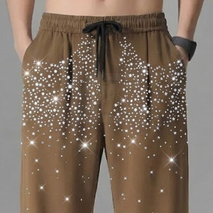 Pantalon homme style designer orné de strass, coupe slim, décontracté, avec motif de pierres décoratives, finition élégante et contemporaine - Product Image 5