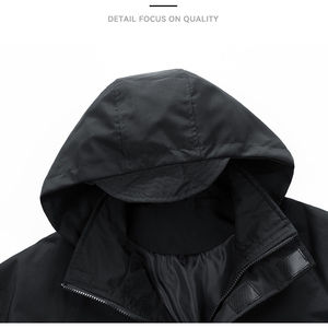 Chaqueta de Trabajo para Hombre, Negra, con Capucha, Resistente al Viento, Cuello Alto, Cierre de Cremallera, Color Sólido, Exterior de Poliéster, Corte Regular - Product Image 3