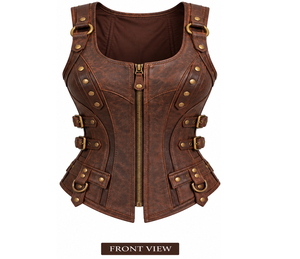 Chaleco de cuero marrón para mujer, estilo corsé, steampunk, gótico, con cordones, para disfraz de motociclista - Product Image 5