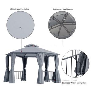 Gazebo Bioclimático de 13 pies x 13 pies, Pérgola de Hierro y Madera Resistente a la Lluvia para Patio, Jardín o Terraza, con Marco Revestido en Color Gris - Product Image 3