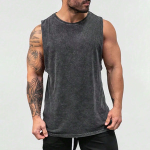 New Design Summer 100% Cotton Men Vintage Washed Distressed Oversized Tops T Shirts Sleeveless Shirts Gym Men Tank Tops for Men - Product Image 2