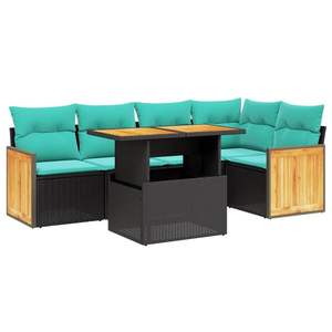 Juego de sofás de patio de ratán sintético negro de 6 piezas con cojines, muebles de exterior - Product Image 2