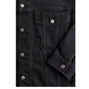 Chaqueta vaquera negra para mujer, estilo camionero, manga larga, cuello vuelto, cierre de botones, estilo otoñal, color liso, corte regular - Product Image 4