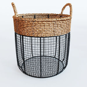 Grand panier à linge en fil métallique avec finition thermolaquée noire et couvercle en bois pour la maison - Product Image 5