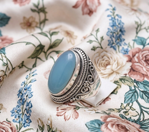 Blue Chalcedony Vintage Statement <b>Ring</b> 925 Sterling Silver Rose Gold Yellow Gold Plated Handmade Boho Jewelry <b>for</b> <b>Men</b> Unisex Her - Product Image 1