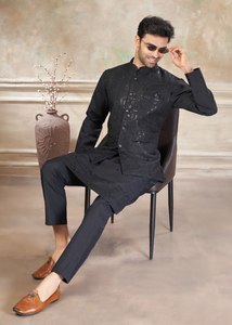 Premium Pure Viscose Embroidered & Sequin Work Slim Fit Knee-Length Wedding <b>Kurta</b> Designer Indian Ethnic Wear for <b>Men</b> - Product Image 4